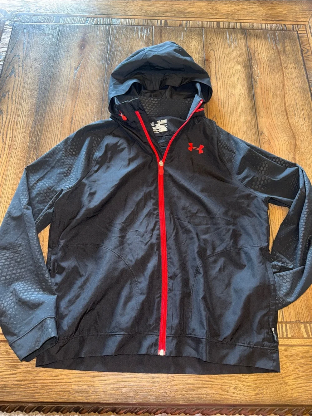 Under Armour Black Hooded Windbreaker with Red Trim